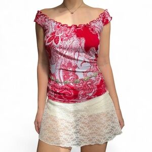 Carol Rose Red and White Paisley Top